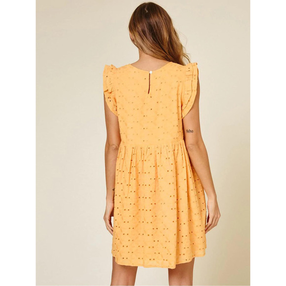 Peach Sleeveless Ruffle Floral Eyelet Detail Mini Dress L - Picture 3 of 4